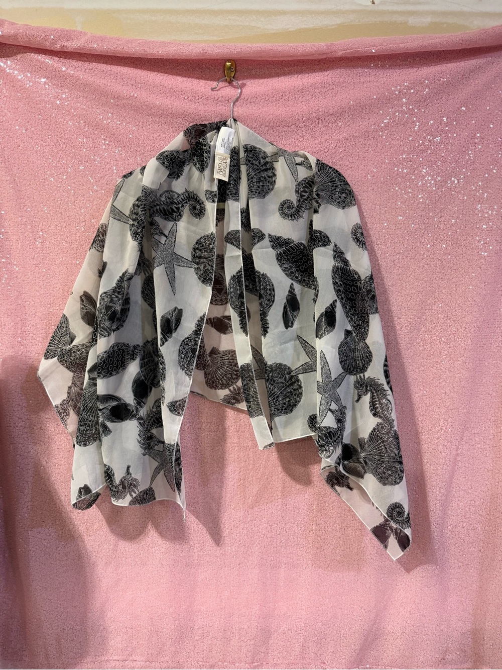 Black & White Seagrass Print Wrap Scarf K2